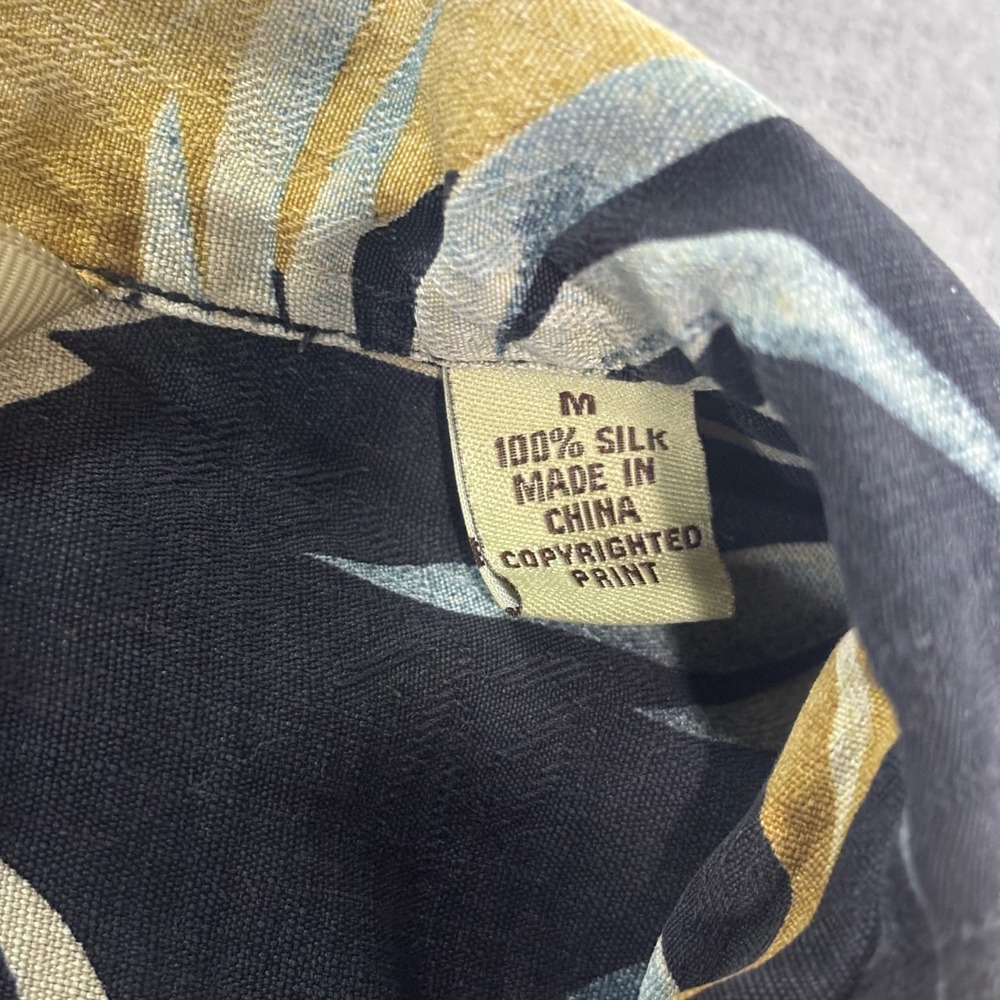 Tommy Bahama Mens Medium 100% Silk Tropical Leaf Print Camp Shirt Black Gold - Picture 4 of 7